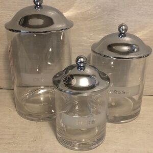 Apothecary Glass Canisters w/ Silver plate lids Bundle Set of 3 Clean Fresh Pure